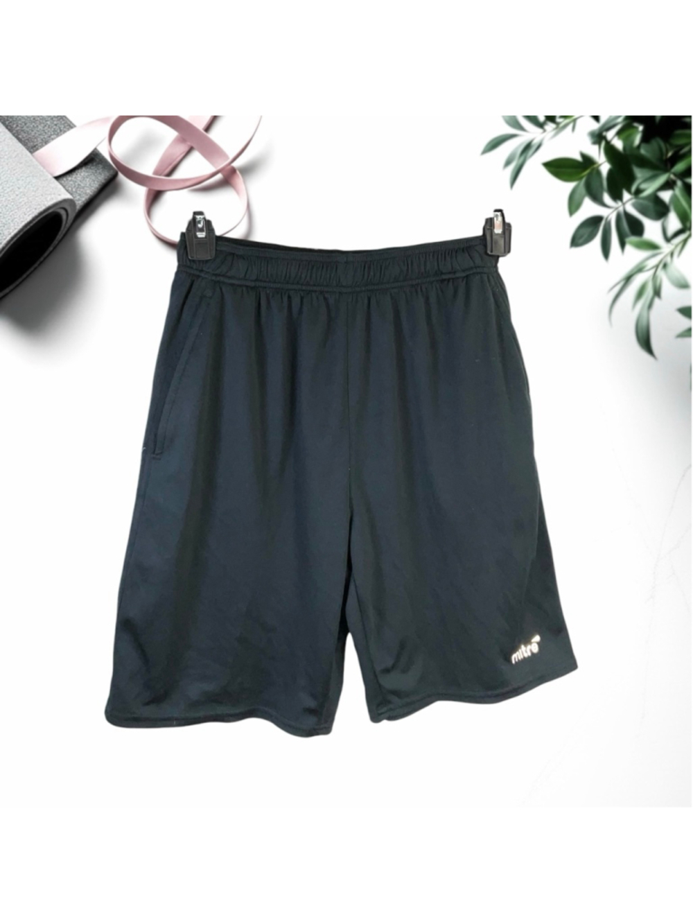 Mitre Black Polyester Elastic Waist Athletic Shorts w Inside Tie Women Small